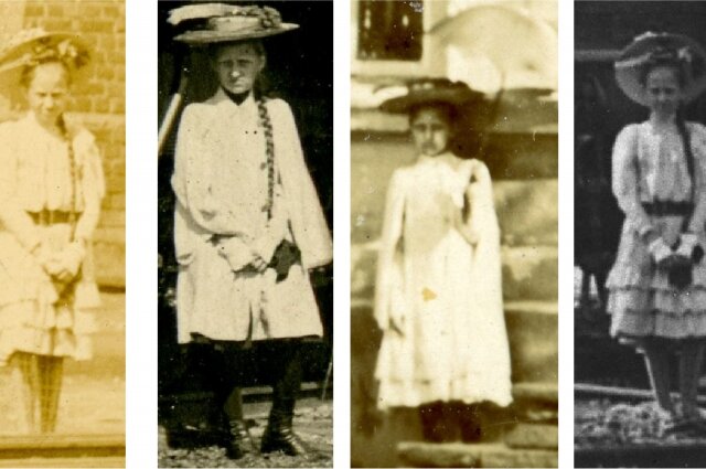    Образ девочки был на всех фото, где изображены главные достопримечательности Красноярска. Фото: Красноярский краеведческий музей