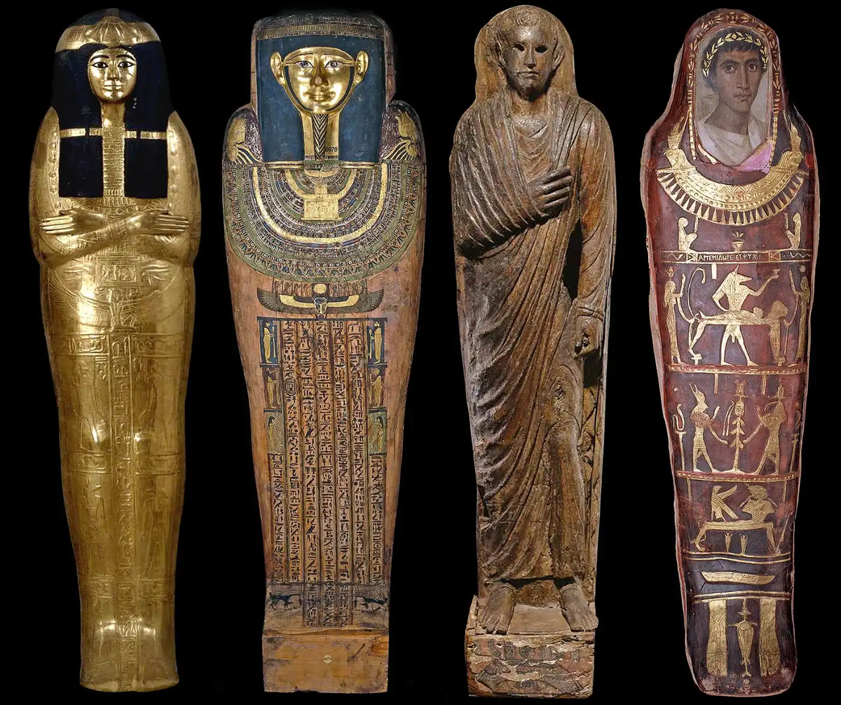 От антропоидного египетского саркофага- до Фаюмского портрета)). Третья "римская" крышка гроба- пример совсем уж грубого, агрессивного культурного импорта.