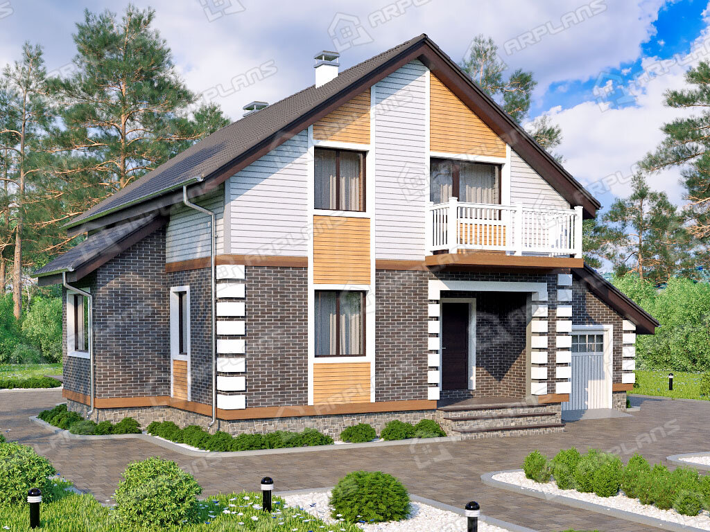 Фото 1 двухэтажного дома из газобетона с мансардой. Источник arplans.ru Проект К-126 