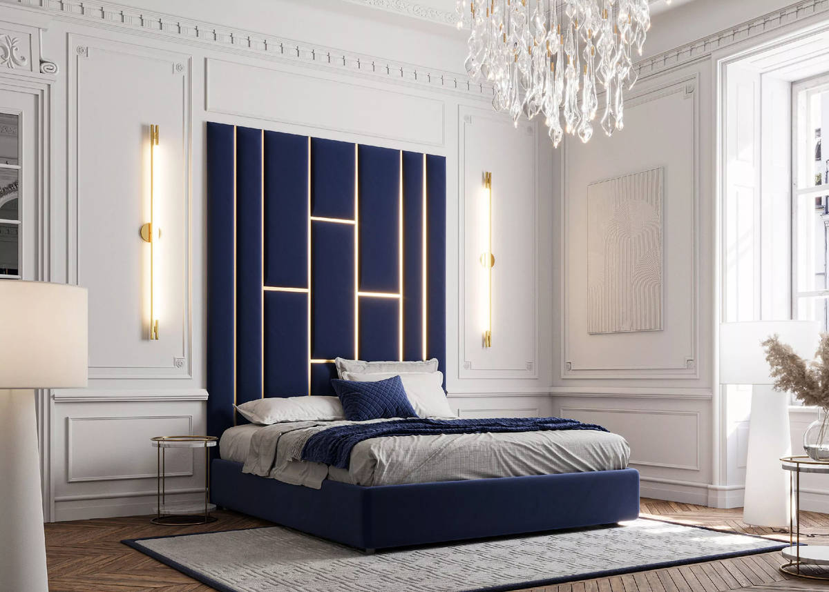 Мягкие стеновые панели в спальню Art Design синие (арт. 076)