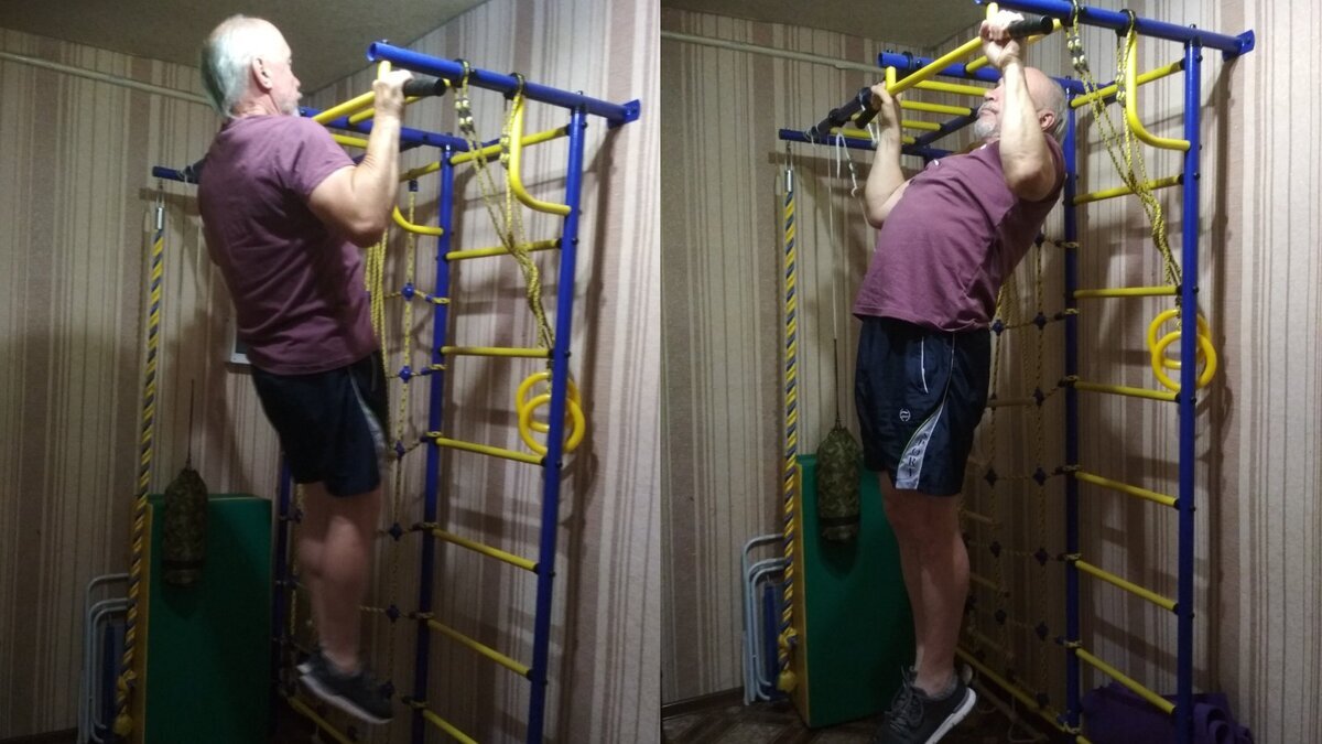 Вис чуть ближе к верхней точе уже легче, чем в средней.