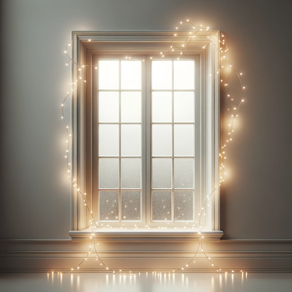Декорирование окна гирляндой в стиле минимализм