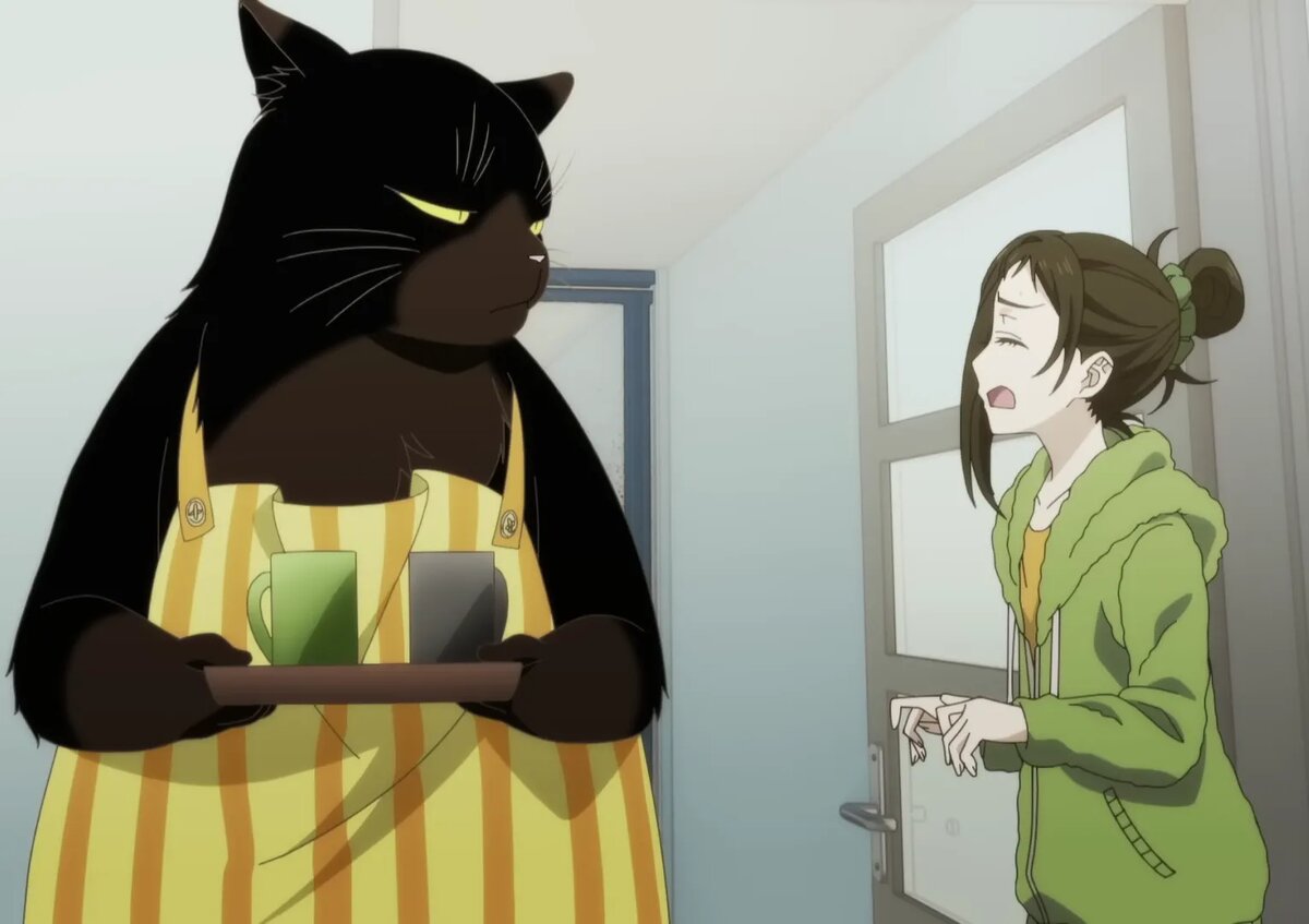 Кадр из аниме «Кот, мастер на все лапки, сегодня снова грустит»   📷