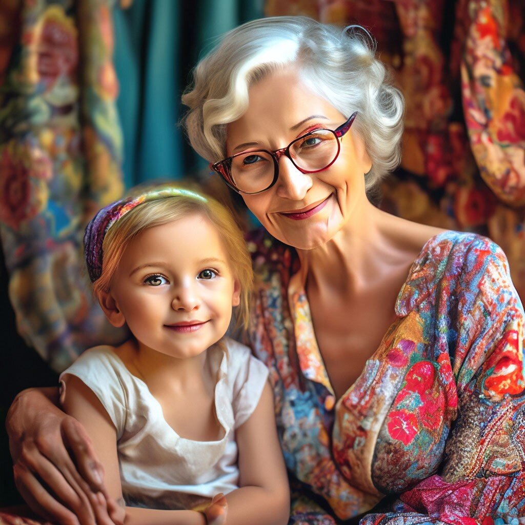 Счастливая бабушка с хорошей пенсией по версии нейросети.