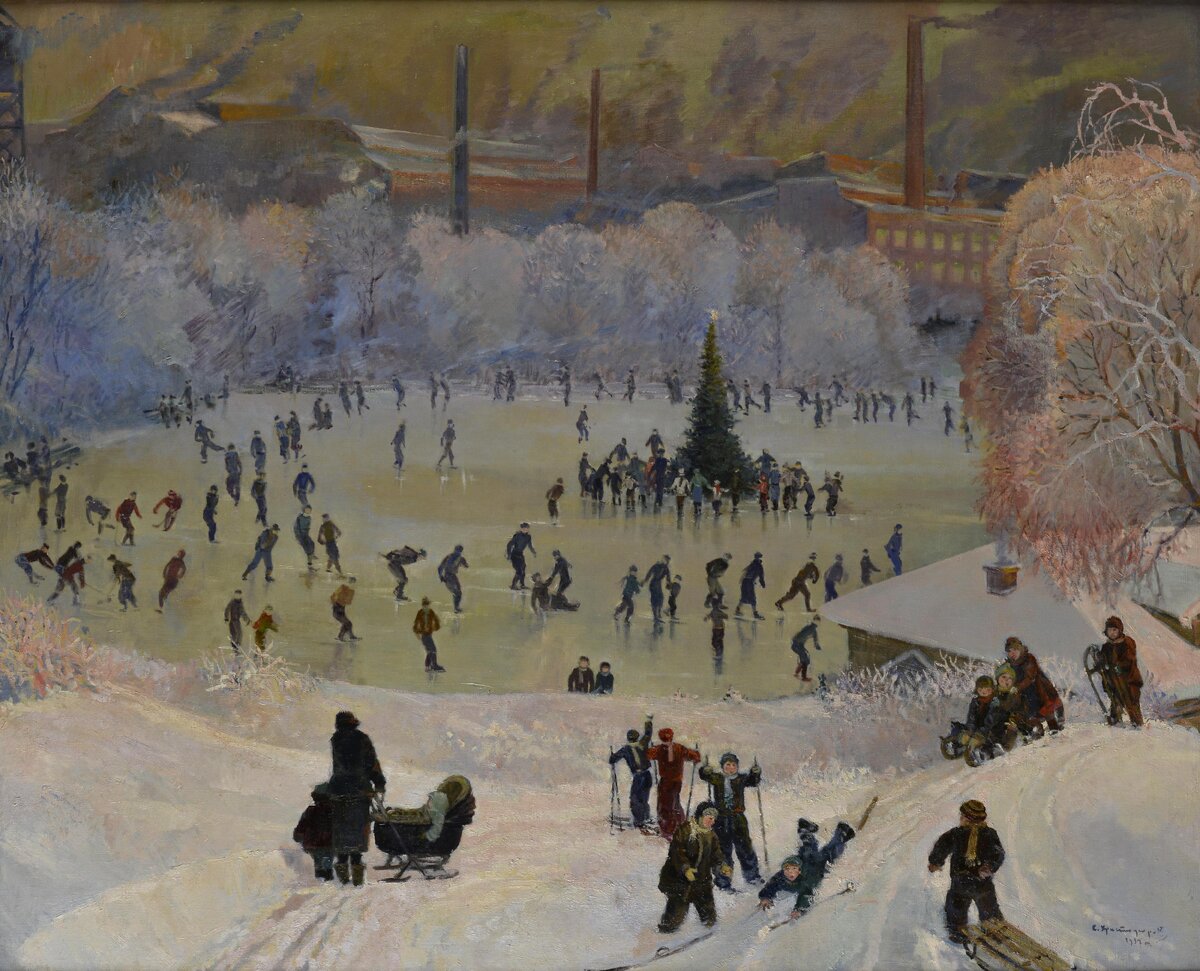 Сергей Христофоров. «Зимний спорт ребят», 1937. Холст, масло. Из собрания «РОСИЗО»., фото:пресс-служба выставки