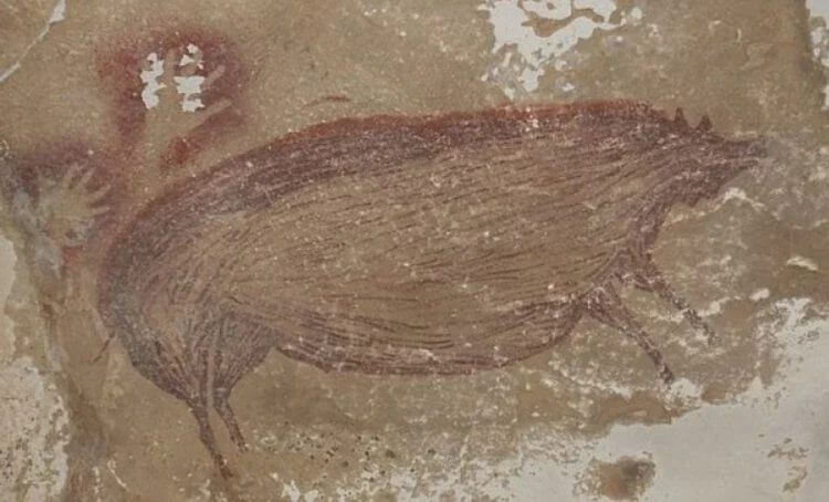 Этот рисунок дикой свиньи возрастом 45 000 лет найден в Индонезии. Аж тогда свининку любили!