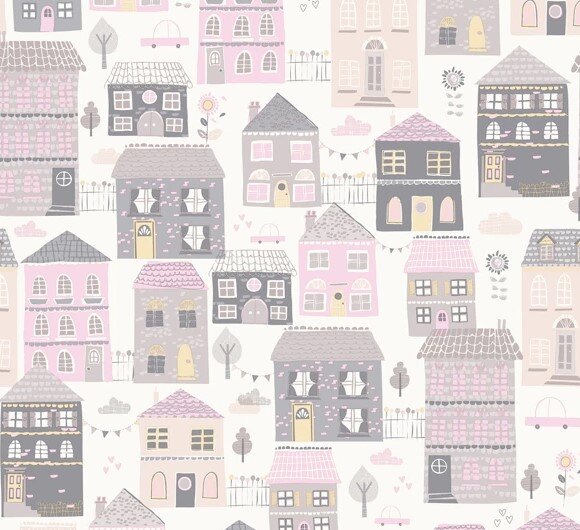 Вот такие обои с домиками я выбрала в детскую. По факту цвет более насыщенный. 