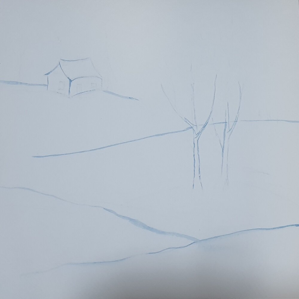 Зимний пейзаж рисунок легкий поэтапно карандашом для начинающих (48 фото)