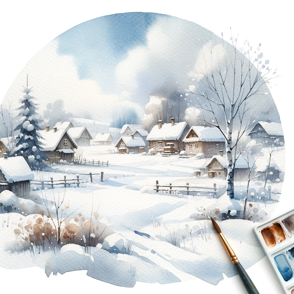 Зимний пейзаж рисунок для детей простой легкий