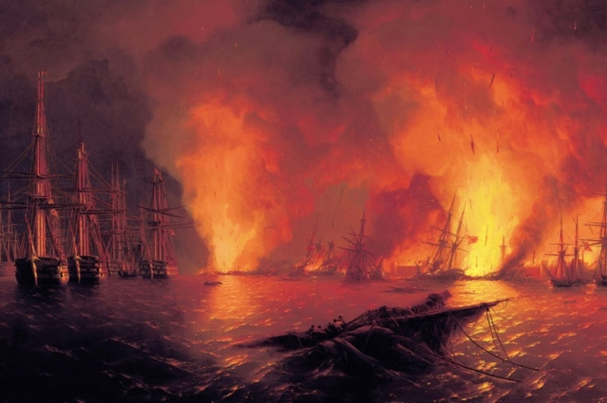    «Синопский бой 18 ноября 1853 года (Ночь после боя)». Картина Ивана Айвазовского (Центральный военно-морской музей, Санкт-Петербург).