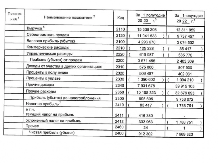 Скрин из отчета РСБУ