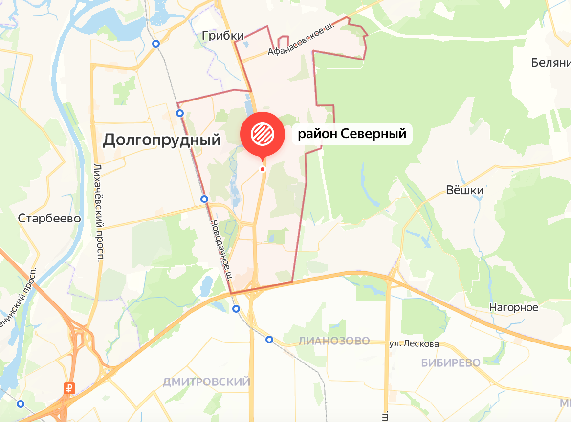 Современные границы Северного района Москвы. Яндекс.Карты.