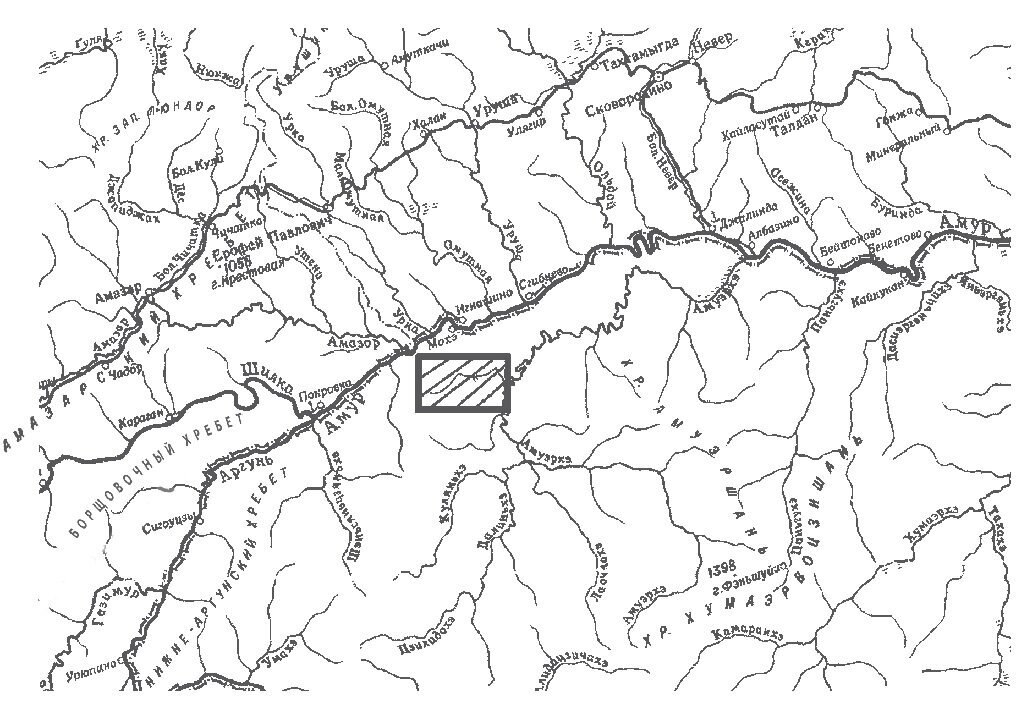 Заштрихованный квадрат показывает местоположение "Амурской Калифорнии"