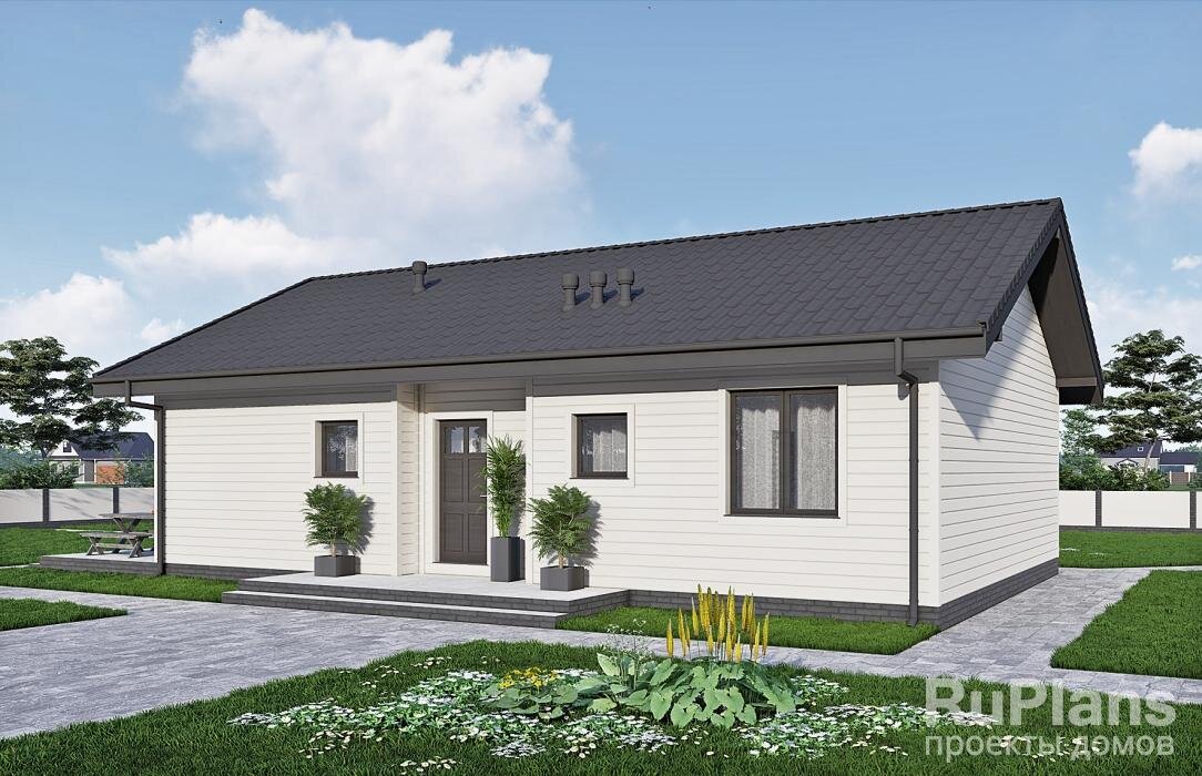 Одноэтажный дом с террасой, тремя спальнями и отделкой сайдингом с размерами здания 8,53х13,03 м. Фундамент - монолитная ж/б плита под всей площадью дома мелкозаглубленная. Наружные стены здания - газобетонные блоки с утеплением минеральной ватой, вентилируемым воздушным зазором и отделкой сайдингом. Внутренние стены здания - газобетонные блоки. Перегородки здания - газобетонные блоки. Пол этажа - пол по монолитной плите. Чердачное перекрытие - деревянные балки с теплошумоизоляцией в межбалочном пространстве. Крыша - двухскатная. Кровля - металлочерепица. Окна — металлопластиковые. После оплаты проект предоставляется в двух экземплярах в формате А3.
Второй бумажный экземпляр проекта в формате А3 предоставляется — бесплатно.
Доставка курьером - бесплатно.