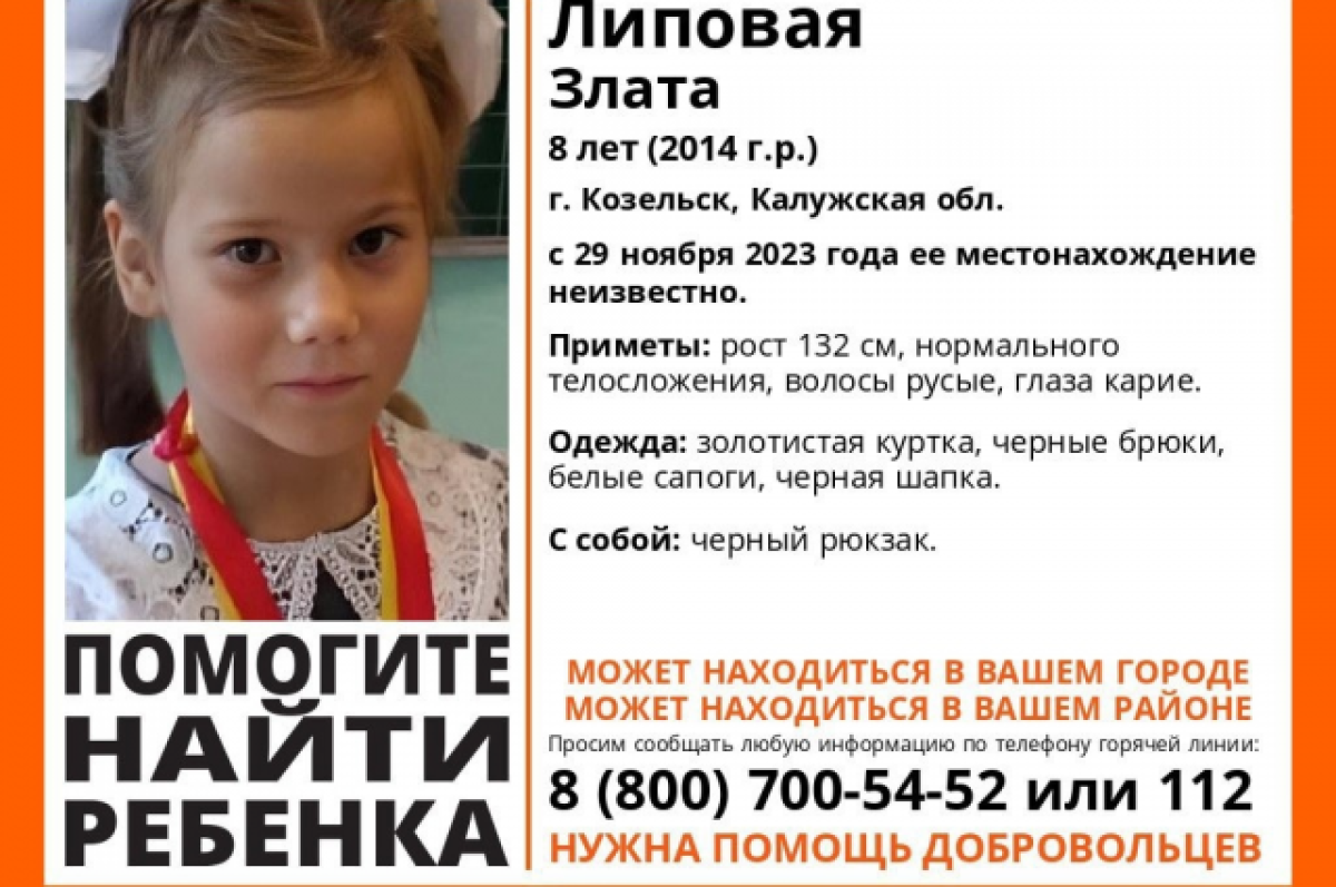    Пропавшую в Козельске школьницу похитили