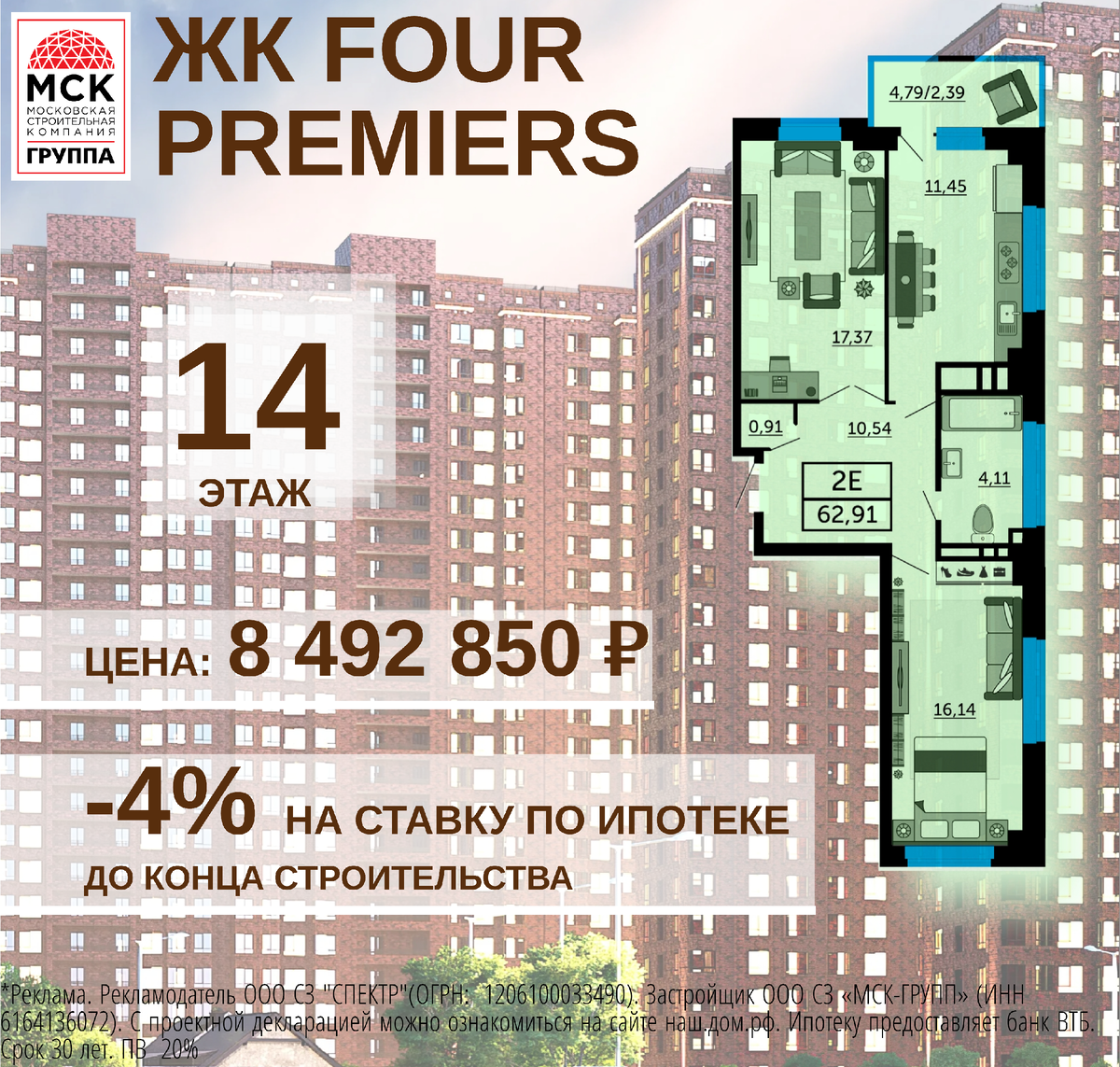 Двухкомнатная квартира-бабочка в центре Ростова | Московская Строительная  Компания | Дзен