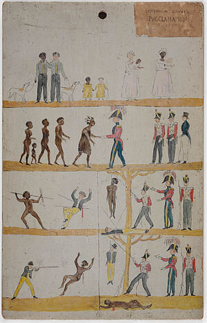 A poster released in Van Diemen's Land during the Black War depicting Lieutenant Governor Davey's policy of friendship and equal justice for settlers and aborigines