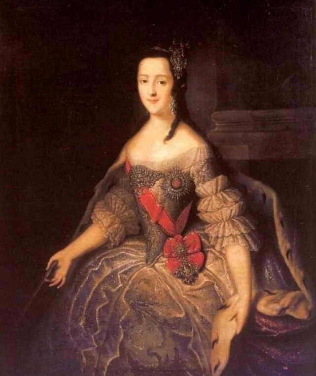 Портрет Великой княгини Екатерины Алексеевны с веером в руках. 1740-е годы. Георг-Христофор Гроот