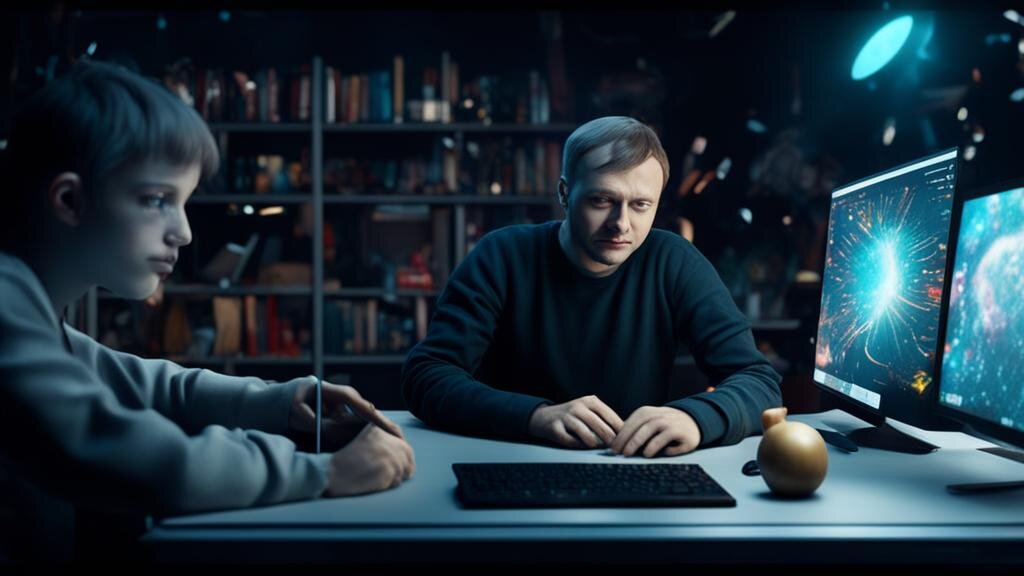 Модель Kandinsky 3.0 нарисовала: Онлайн-репетитор Пал Саныч Рябчиков умиротворяет Интернет, пресекая споры о соционике и астрологии в стиле 3d_render