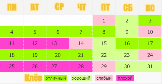 Календарь клева рыбы на декабрь 2023 года