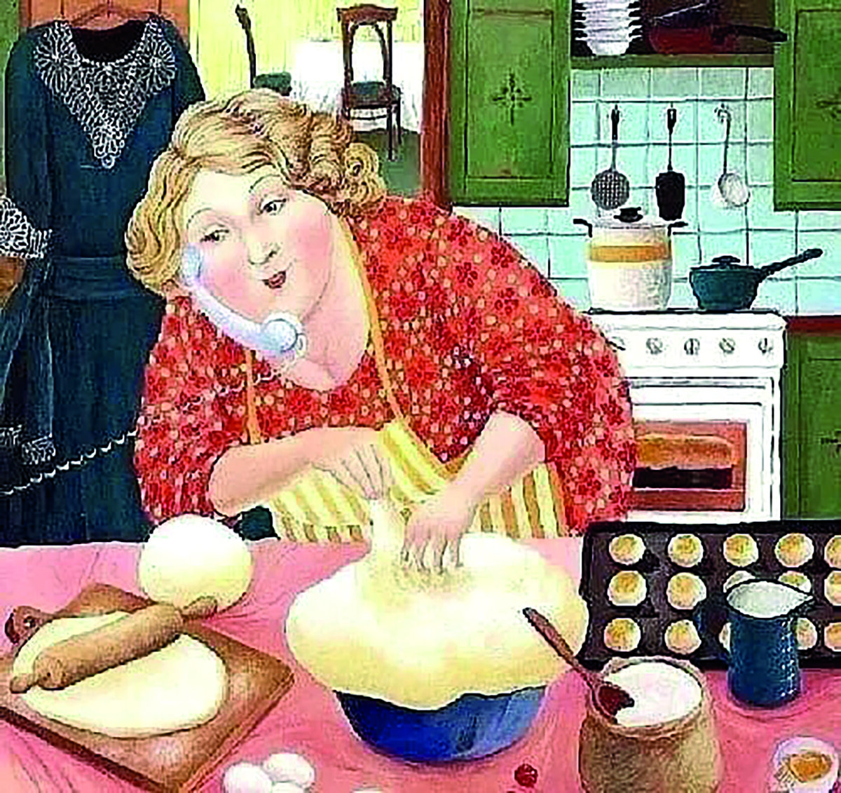 девушка печет торт. герб заклейменного. печь в живописи. я пишу вот пеку пирог и варю компот. бабка с пирогами.