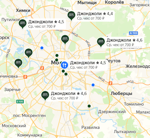 География распространения ресторанов Джонджоли.