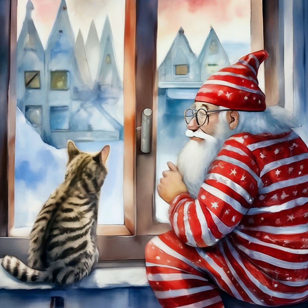 Олег Лукич и Мусильда любуются первым зимним днём.