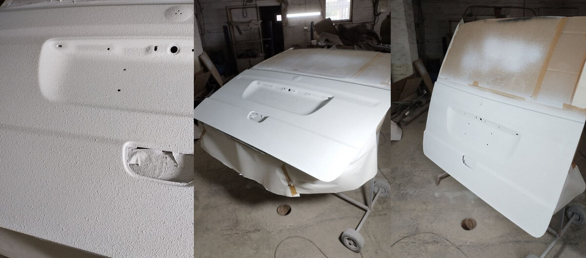 Покрытие двери багажника белым полиуретановым покрытием