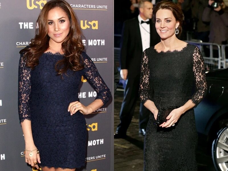 Мэган Маркл и Кейт Миддлтон в похожих кружевных платьях