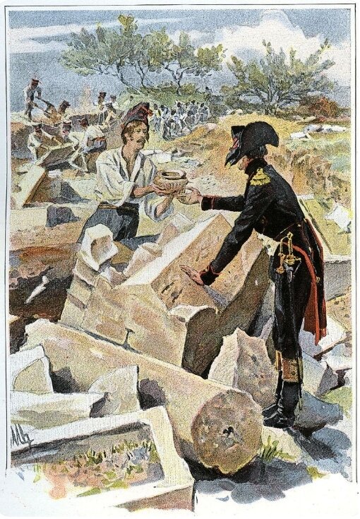 Капитан Пьер-Франсуа Бушар руководит инженерными работами в районе Розетты. Изображение из открытых источников. 