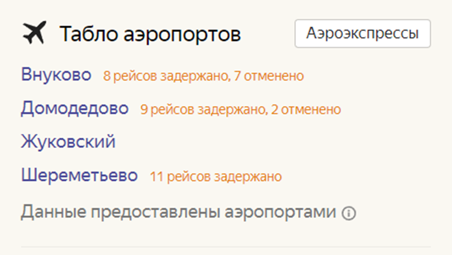    Задержуи рейсов в московских аэропортах утром 2 декабря. Автор фото: "Яндекс Расписания"