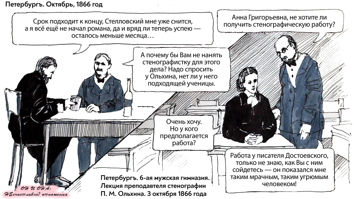 Познакомились за работой: история любви Достоевского и Сниткиной в комиксах  | Он и Она: НЕ-счастливые отношения?! | Дзен