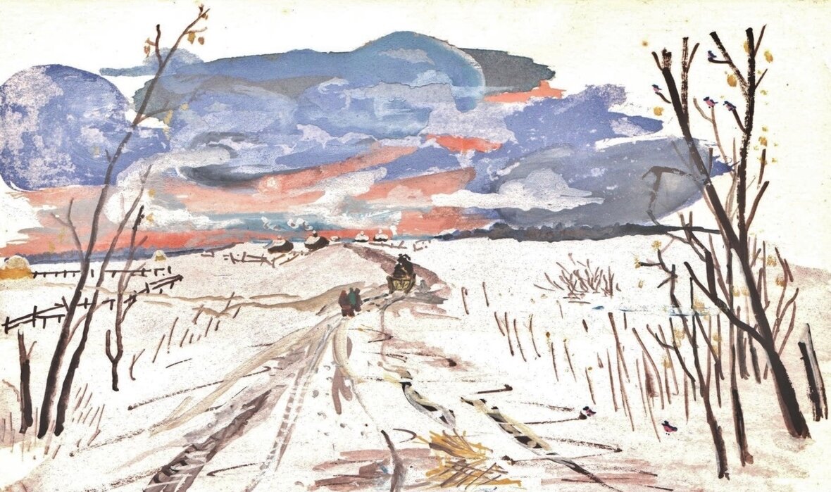Деревня Горка. Александр Алексичев. Гуашь. 1980.