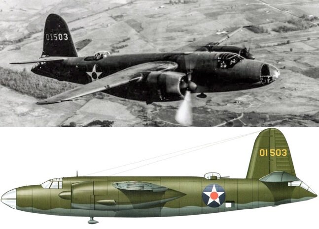 Конкурент, Martin B-26 «Marauder», 22-я группа, (22th BG), Австралия. Весна 42-го года. Первая модификация бомбардировщика (B-26 «без буковки»), выигравшего конкурс находясь на уровне проекта, при поступлении в строевые части заслужила почетное звание «Вдоводела» (Widow maker), спасибо «истребительной» нагрузке на крыло и нарушенной центровке. Потом приспособились, а на последующих модификациях (B-26A, B-26B) проблемы по большей части решили. Данный конкретный борт разбили на посадке 02.11.42 на Новой Гвинее.