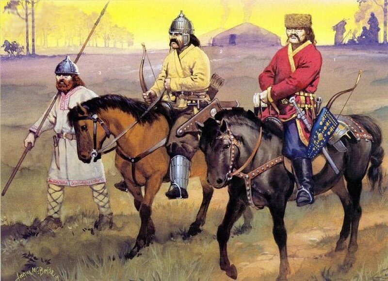 Аварские всадники и славянский воин