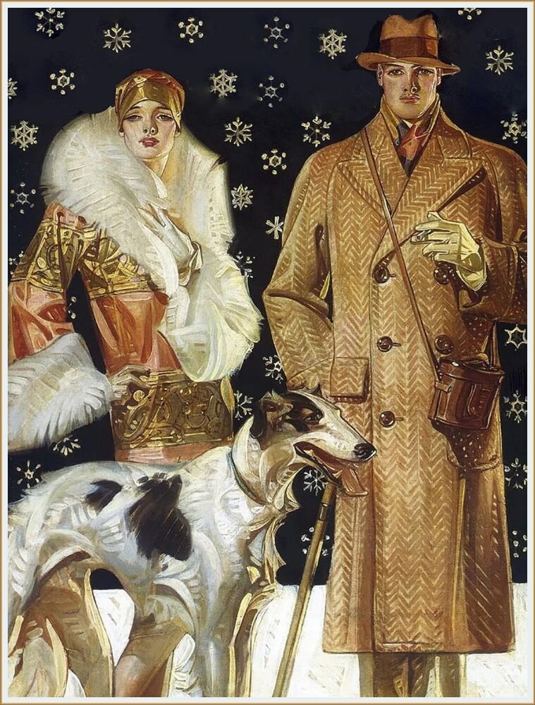 Картина Джея Си Лейендекера / J.C. Leyendecker (американец немецкого происхождения, 1874-1951)  Прогулка по снегу, 1925 год