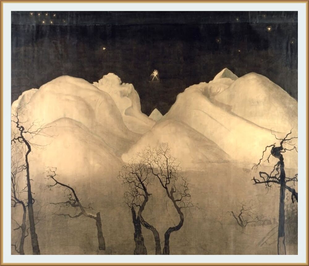 Картина Харальда Оскара Сольберга / Harald Oskar Sohlberg (Норвегия 1869-1935). Зимняя ночь в горах, 1902 год