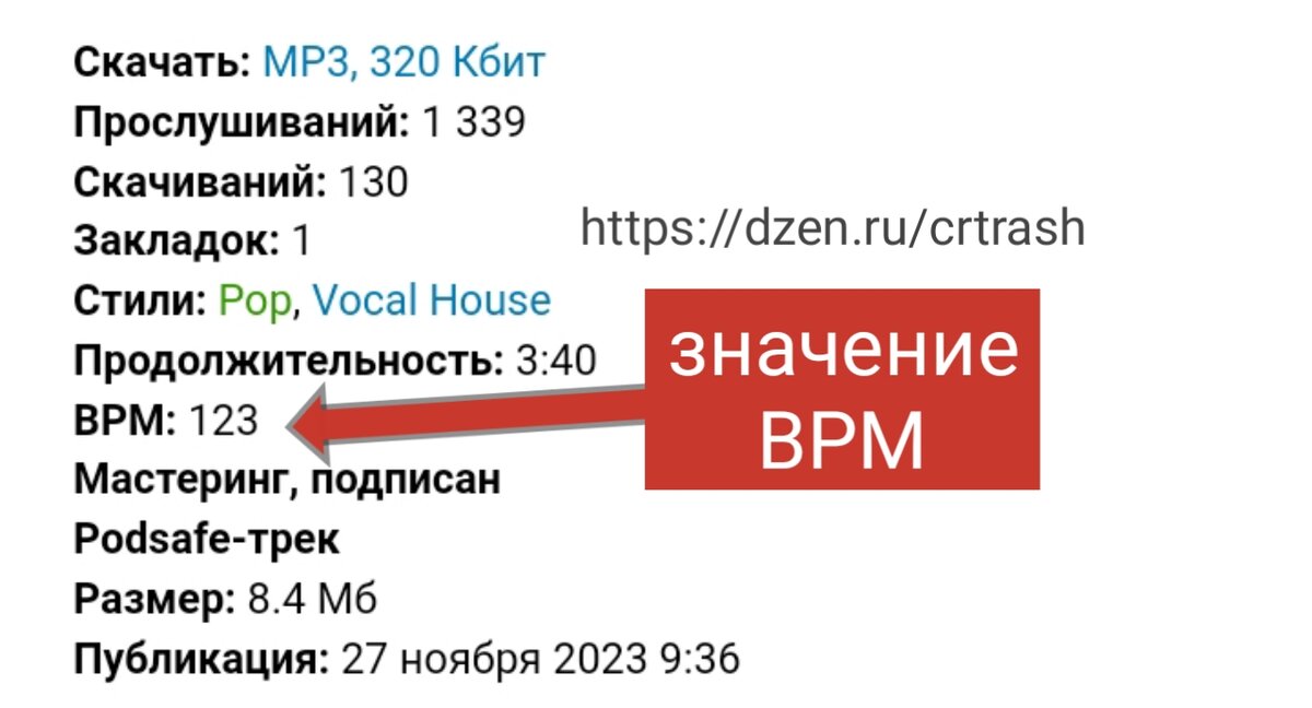 пример значения BPM в трэке