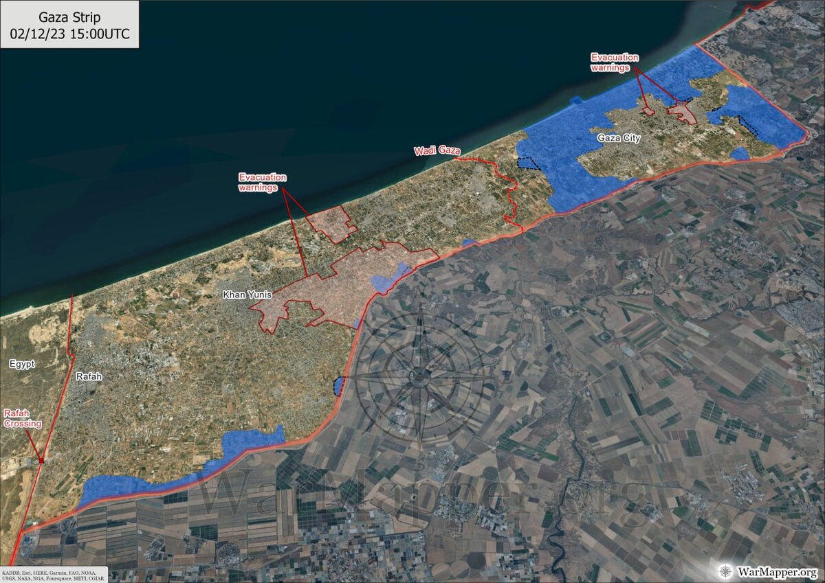 Актуальные карты ситуации в Секторе Газа — первые с момента возобновления боевых действий. Первая и вторая иллюстрации — анклав в целом. Третья — окрестности самой Газы.