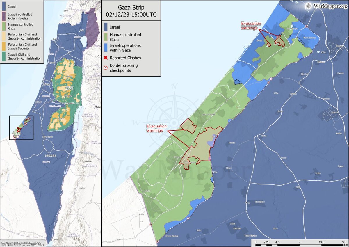 Актуальные карты ситуации в Секторе Газа — первые с момента возобновления боевых действий. Первая и вторая иллюстрации — анклав в целом. Третья — окрестности самой Газы.-2