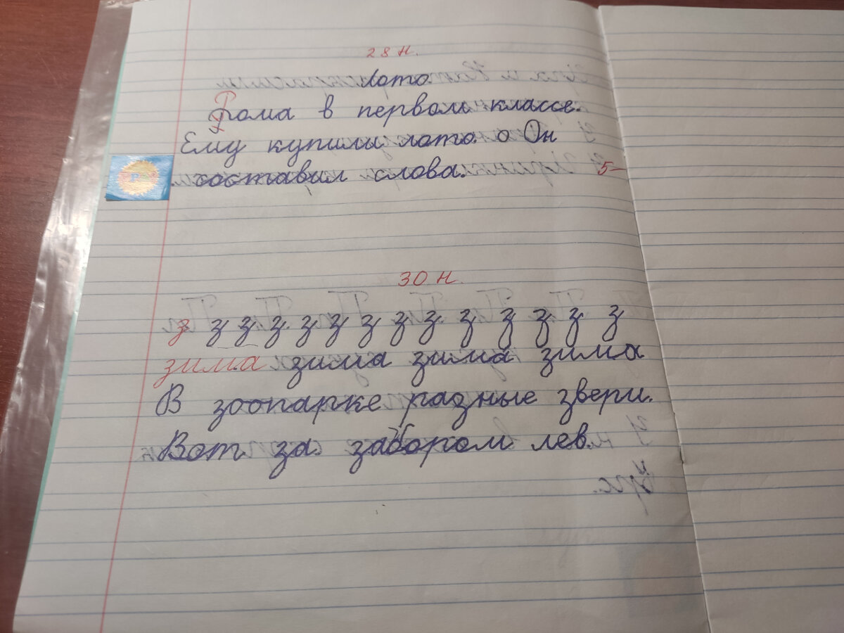 Вот такие у нас умелки к концу первого триместра учёбы. Задание: списать два предложения из учебника