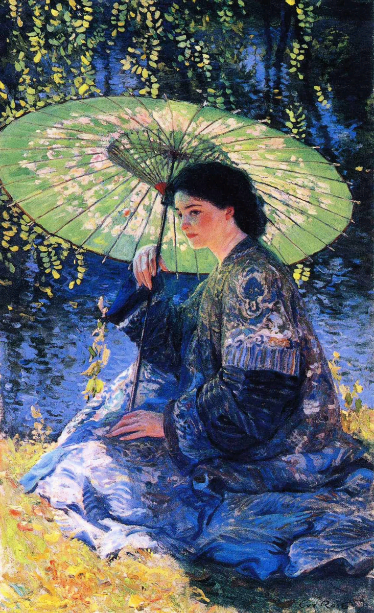 Американский художник Ги Роуз Guy Rose (1867-1925)  Зеленый зонтик