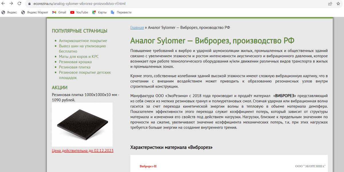 Скрин страницы сайта http://ecorezina.ru