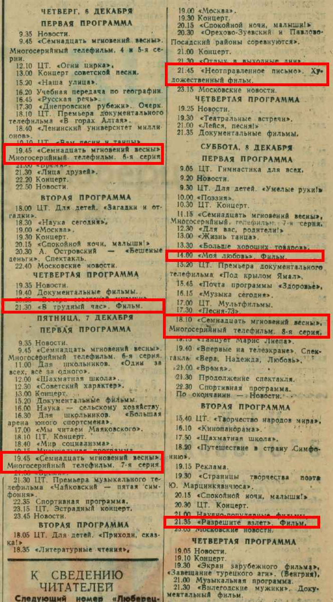 Какие советские фильмы показывали по телевизору с 3 по 9 декабря 1973 года  | Вагант | Дзен