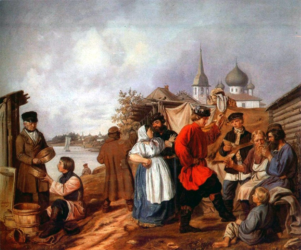 "Народная сцена на ярмарке в Старой Ладоге", 1853  Андрей Андреевич Попов (1832-1896)