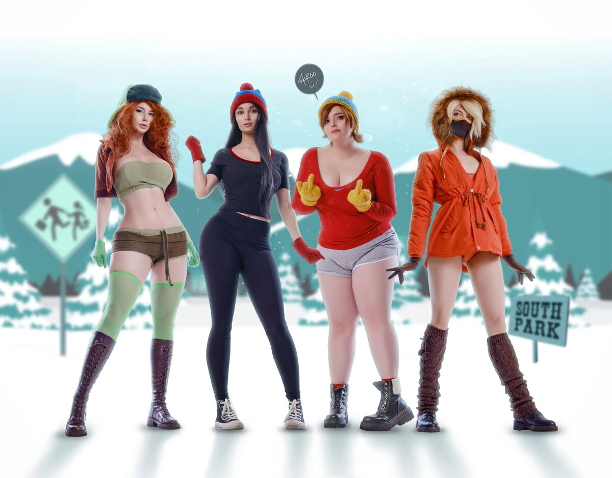 South Park — косплей. Кайл Брофловски (OICHI), Кенни Маккормик (XenyaMorph), Стэн Марш (Alice01) и Эрик Картман (Murd cosplay). Источник фото: «ВКонтакте»   📷