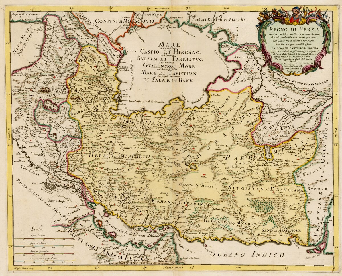Карта итальянского географа Джакомо Кантелли Да Виньола "Regno di Persia-Королевство Персия" 1679 года