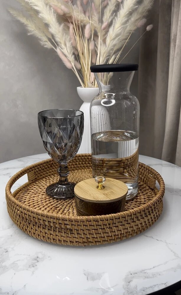 Grey Rattan Round Tray