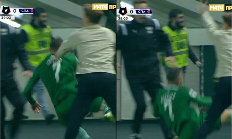    Абаскаль получает красную карточку за толчок. Фото: стоп-кадр эфира «Матч Премьер».