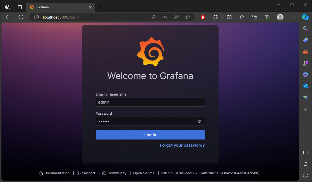 Окно авторизации Grafana